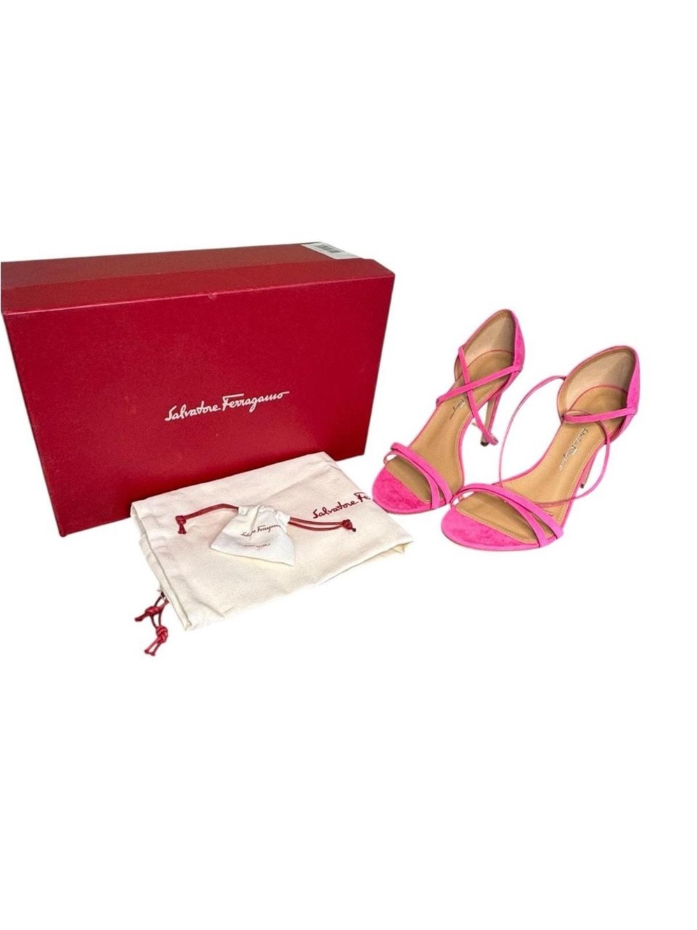 Salvatore Ferragamo Hot Pink Suede Strappy Heeled Sandals